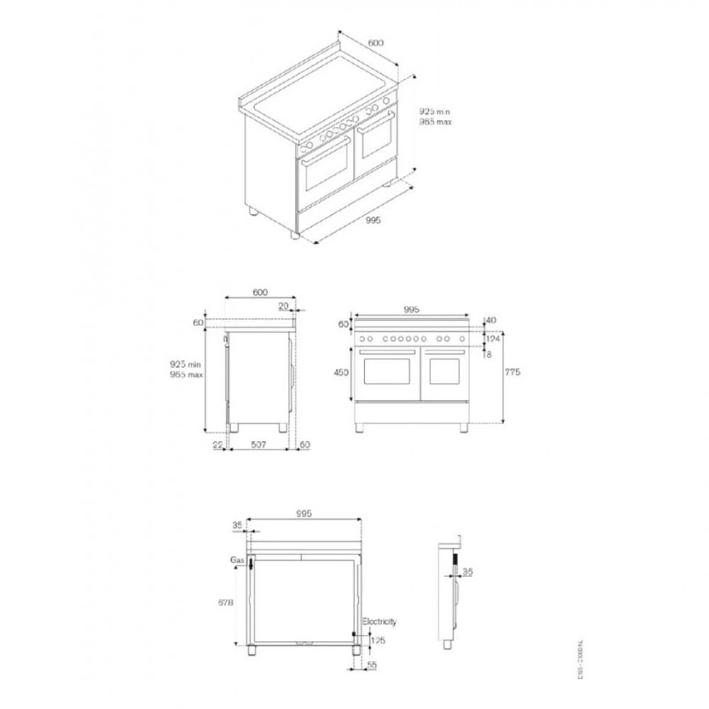 Варочный центр Master, 100 см, 6 газовых конфорок и два шкафа MAS106L2EXT