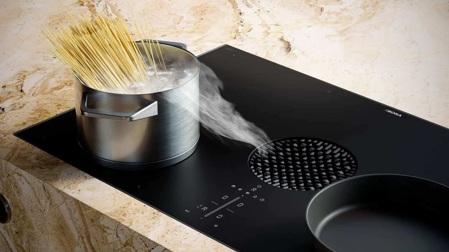Сплошная индукционная варочная панель BORA X Pure 2 со встроенной вытяжкой / рециркуляцией воздуха. 