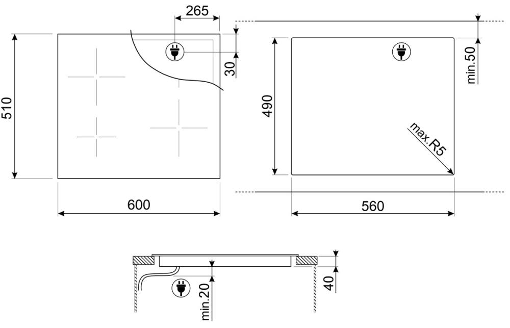SMEG SE464TB Cтеклокерамическая варочная панель, 60 см, скошенный край